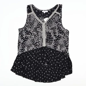Patrons of Peace Women's Tank Top Shirt Floral Print V-Neck Summer Black Small - Picture 1 of 6