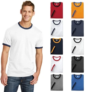 Port & Company PC54R Mens Retro Ringer Tee Short Sleeve Cotton T-Shirt Plain - Photo 1 sur 14