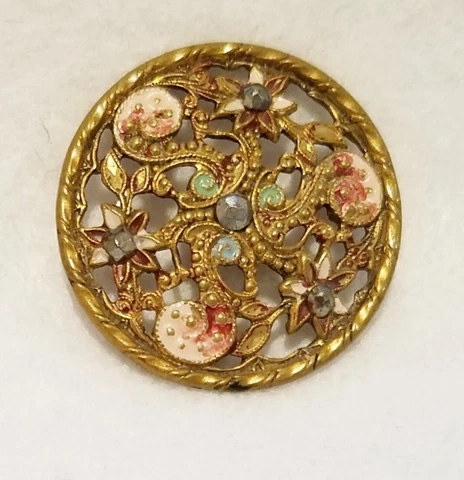 AWESOME ANTIQUE 1-PC PIERCED BRASS ENAMEL PAINTED DECORATIVE DESIGN 1-1/2" Cover