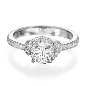 1 1/2 Carat Bridal Round Cut Diamond Engagement Ring F/VS2-SI1 14K White Gold - Picture 1 of 7