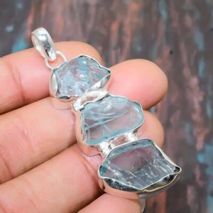 Aquamarine Rough Gemstone Handmade Jewelry Pendant 2.17" i557 - Picture 1 of 4