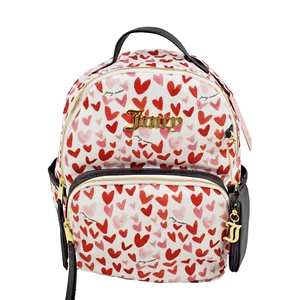 Juicy Couture Watercolor Heart White Red Pink Zip Around Backpack w Coin Pouch - Picture 1 of 12