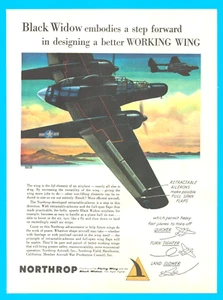 1945 Seconda Guerra Mondiale Northrop Vedova Nera Bombardiere Stampa Aereo Pubblicità Hawthorne California - Foto 1 di 3