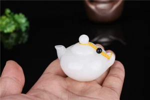 Natural white jade teapot jade tea set handle piece of furniture decoration - Picture 1 of 8