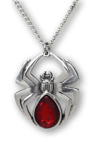 Gothic Spider with Red Stone Body Silver Pewter Pendant Necklace NK-466R - Picture 1 of 7