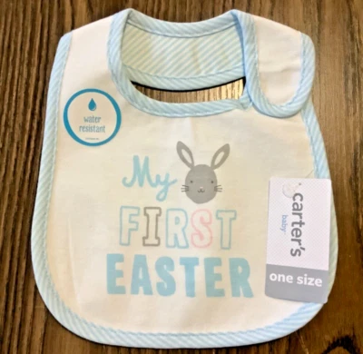 Babero Carter's Baby My First Easter para niños blanco con ribete azul resistente al agua O/S Foto 1 de 2