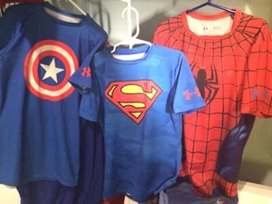 Marvel & DC Comic Under Armour Spider-Man Superman Capt America Shirts Lot Of 3 - Picture 1 of 8