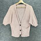 Aerie Cardigan Women M Medium Pink 3/4 Sleeve V-Neck Button Up Cotton Knit Sheer