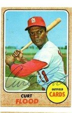 Curt Flood signed St. Louis Cardinals # 180 1968 Topps Great signature! 