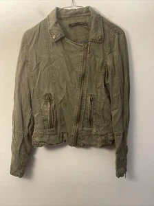 Max Jeans Womens Jacket Size XS Olive Green Moto Large Asymmetric Zipper Tencel - Picture 1 of 7
