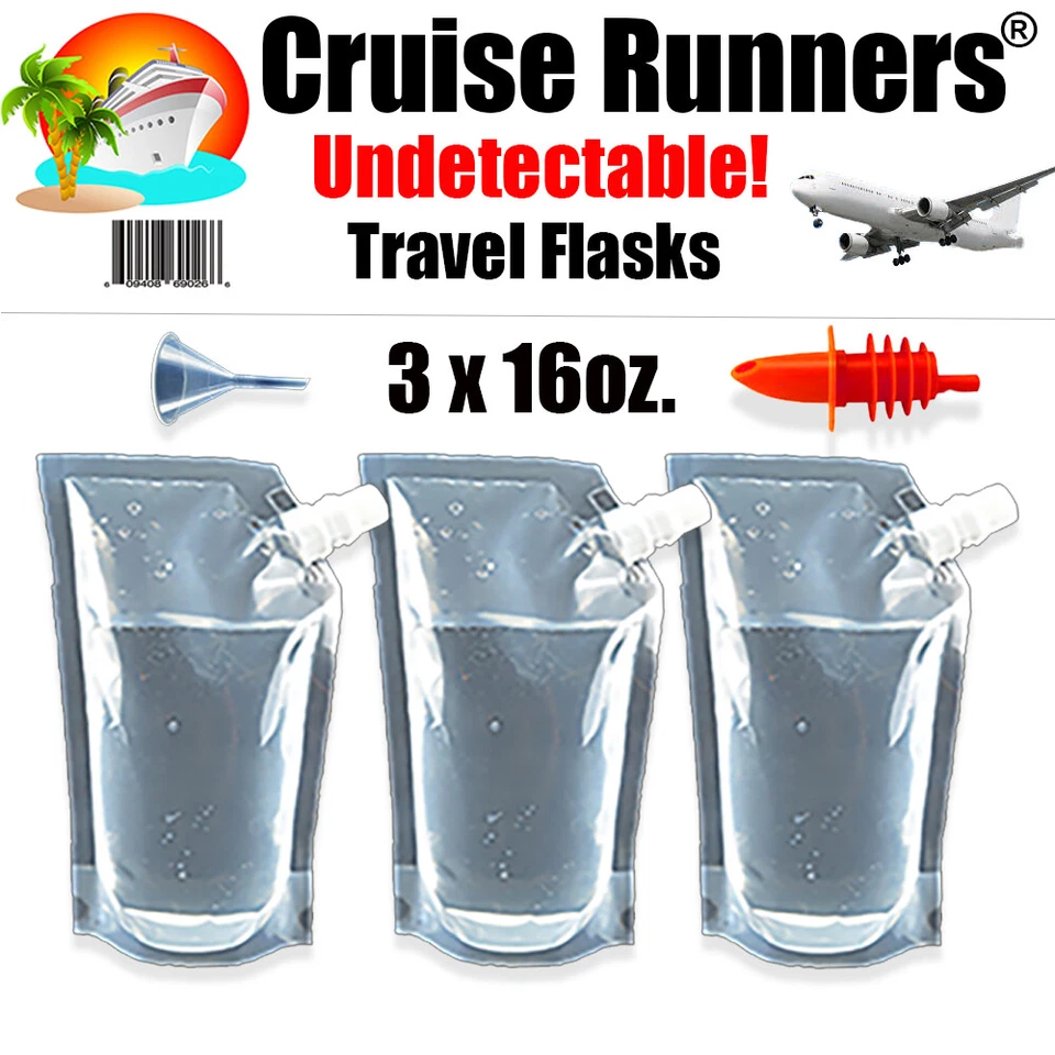 Cruise Flask Kit 2 Runners Rum Sneak Smuggle Alcohol Liquor Booze Wine Travel