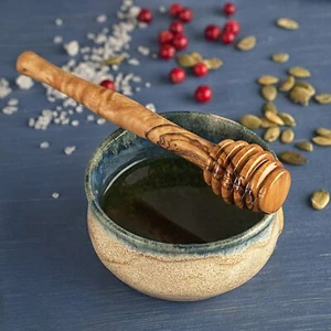 Barra de teja de miel de madera de olivo, agitador de madera hecho a mano, rociador de miel, conjunto de 2 - Imagen 1 de 6