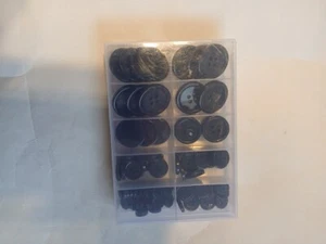 With Case Buttons 4 Hole Flat Sew Through Rimmed Edge Resin 5 Sizes Black - Picture 1 of 1