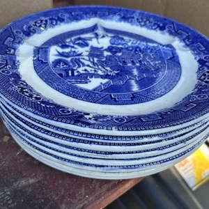 "JUEGO DE 8 platos de cena Ye Old Willow divididos parrilla 10,5"" Staffordshire Inglaterra" - Imagen 1 de 9