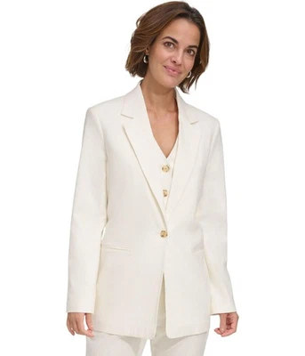 DKNY Womens Solid Linen One Button Blazer Jacket, white, 10 - Image 1 of 3