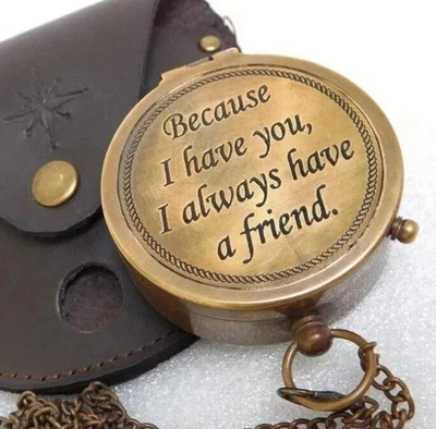 Antique Brass Pocket Compass Nautical Vintage marine With Case Christmas Gift - Image 1 of 4