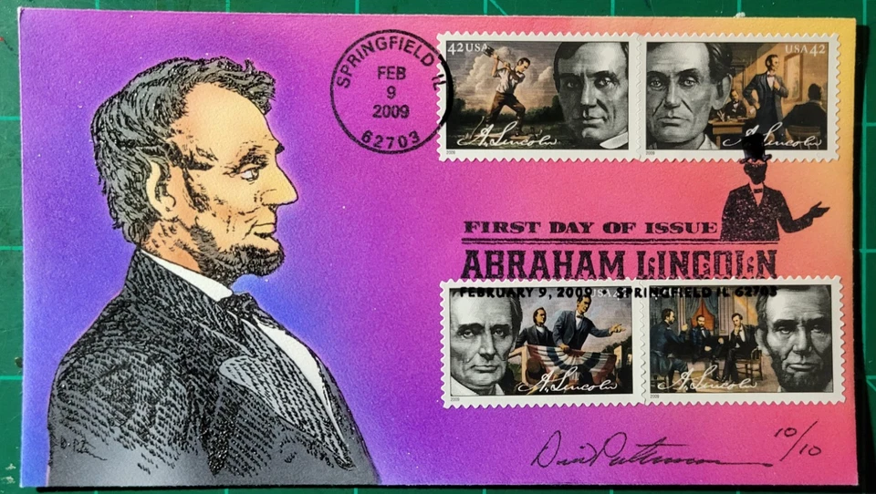 Peterman Hand Painted Abraham Lincoln Sc.#4380-83 First Day - Image 1 of 1
