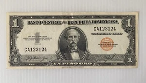 1950’s Dominican Republic 1 Peso Pro Note Duarte AU Serial CA123124 - Bild 1 von 2