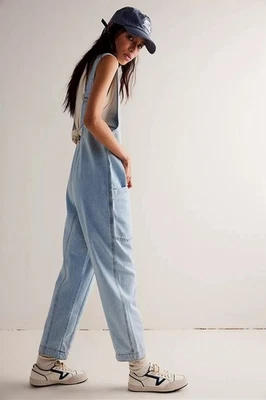 We the Free Free People Denim Overalls Womens Medium Blue High Roller Jumpsuit - Image 1 of 4