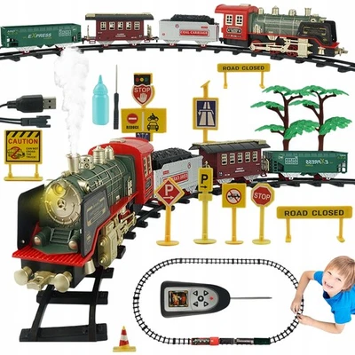 Lot Train Jouet Électrique Chemin de Fer avec Télécommande Lumière Fumée - Photo 1/4