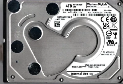 WD40NDZW-11MR8S1 S/N: WX72D WESTERN DIGITAL 4TB THAILAND NOV 2021 - Image 1 of 2