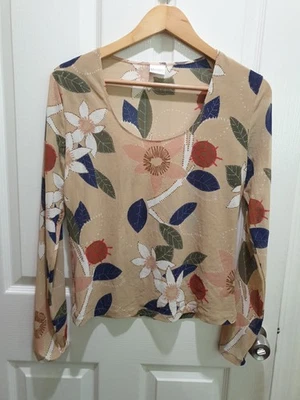 Top MALIZIA BY LA PERLA Mujer Manga Larga Malla Talla 4 US Grande Multicolor Floral Foto 1 de 4