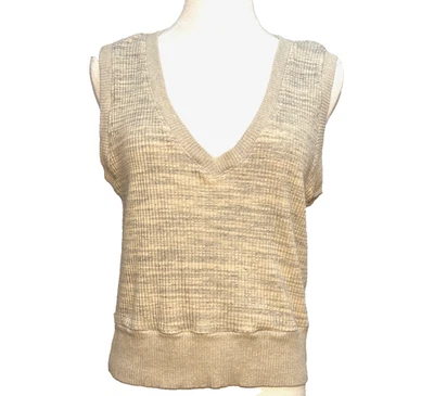 Project Social T Cream Gray Heathered V Neck Ribbed Sweater Vest Large Preppy - Image 1 of 4