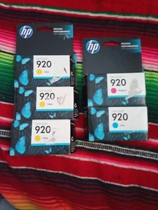 Genuine HP 920 5 PK Lot Ink Cartridges, Cyan, Yellow, Magenta Expired 2014 - Picture 1 of 3