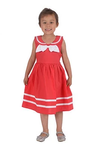 Nuevo Niñas Moño Algodón Vestido de Fiesta en Rojo Blanco Azul 3 4 5 6 7 Años - Imagen 1 de 7