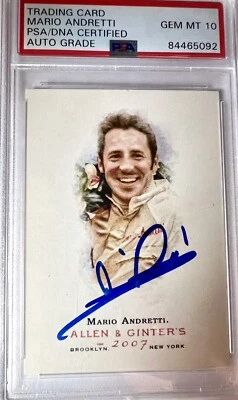 2007 Allen & Ginter Mario Andretti PSA / DNA Cert Gem MT 10 AUTO #19 GOAT - Image 1 of 3