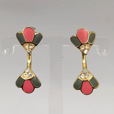 Vintage Ohrstecker Ohrringe abnehmbare Teilen Emaille Strasssteine Unikat - Bild 1 von 4