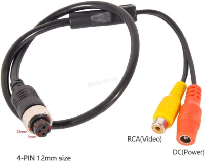 15" 4Pin Aviation Head Female to RCA/DC Female CCTV Camera Adapter Cable For Car - Image 1 of 4
