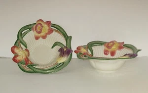 Fitz and Floyd Classics 2 ea Floral Bowls Dish Embossed Tulips Wildflowers - Picture 1 of 6