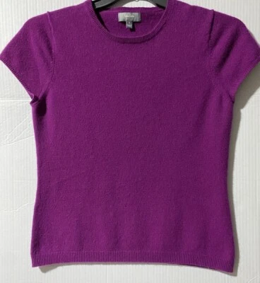 Neiman Marcus Woman’s 100 % Cashmere Sweater Top Pullover Short Sleeve Purple M  - Image 1 of 4