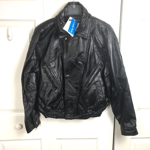 Jacket Mens Size S NWT Leather Works U.S.A Made Vintage Black Genuine Patchwork - Picture 1 of 14