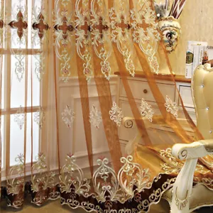 1M Lace Embroidered Tulle Fabric for Curtain Luxury Sheer Voile Semi-finished - Picture 1 of 8