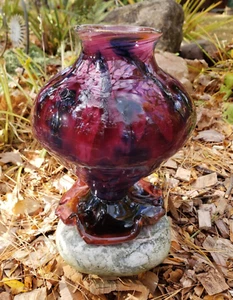 Vintage mundgeblasene lila schwere Vase mit gerüschtem Sockel Kunst (Oulu?) Glas 8,5" hoch - Bild 1 von 15