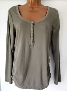 Old Navy Maternity Henley T-Shirt Long Sleeves Cotton Green Womens Size L - Picture 1 of 9