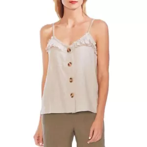 VINCE CAMUTO NUEVO Para mujeres con borde de volantes Lino Camisa sin mangas Prenda para el torso TEDO - Imagen 1 de 6
