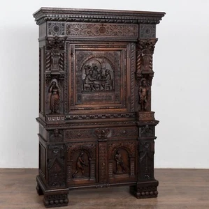 Baroque Carved Oak Cabinet, Liquor Cabinet Bar from Denmark circa 1860-80 - Picture 1 of 12