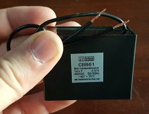 Operating Capacitor/Motor Capacitor 50/60Hz 14uF / Μf CBB61 450 VAC, with Cable - Picture 1 of 3