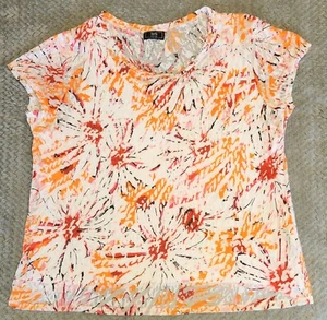 Lark Lane~ Women's Short Sleeve Top ~ Size XL ~ Orange/White~ Floral - Picture 1 of 6