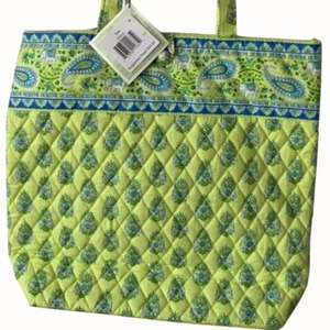 Vera Bradley Quilted Paisley Lime Green Blue Tote Retired Elephant Print NEW - Picture 1 of 8
