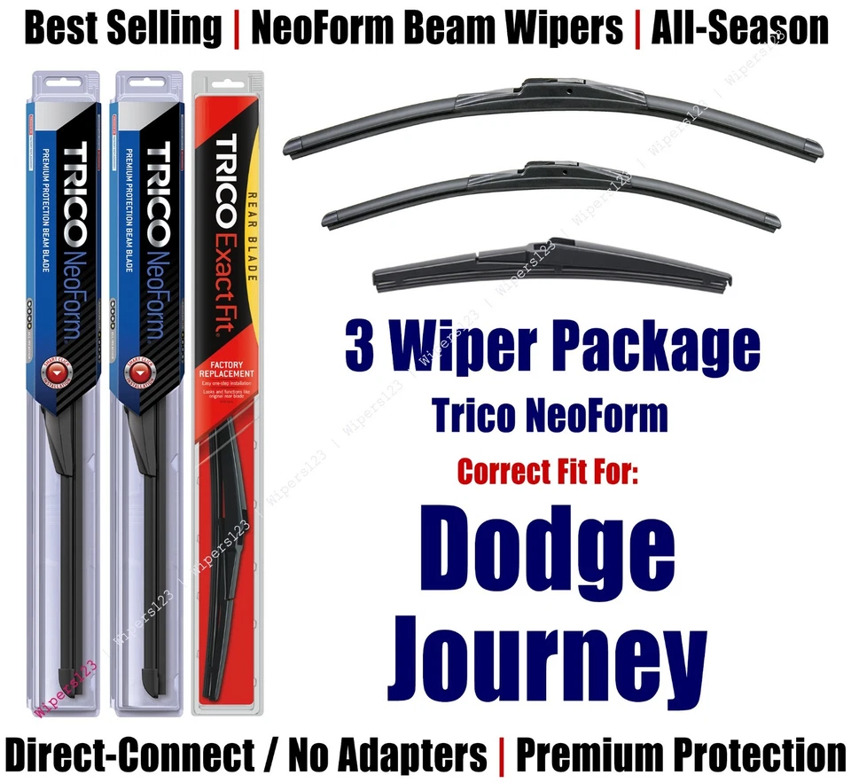 Paquete de 3 limpiaparabrisas delanteros y traseros NeoForm - aptos para Dodge Journey 2009-2010 - 16240/180/12A Foto 1 de 1