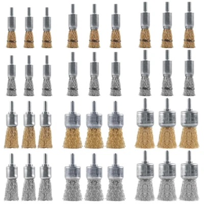 Cepillo de extremo de alambre de 36 piezas para taladro con vástago de 1/4 de pulgada, 6 tamaños recubierto de latón Foto 1 de 4