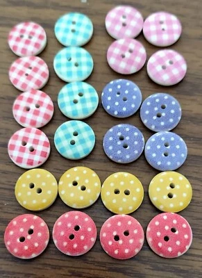 24 BUTTONS: DOTS CHECKS STRIPES PRINTS 4 OF 6 DIFF DESIGNS COMBINATION WILL VARY - Image 1 of 4