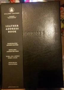 Gallery Leather Desk Address Book 9"×7" Handcrafted Refillable Black Leather - Picture 1 of 5