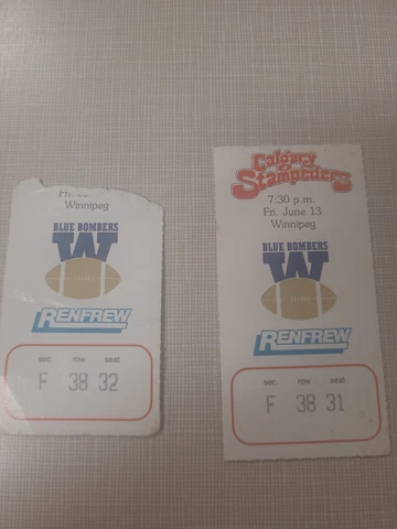 2 Ticket Stubs Winnipeg Blue Bombers @ Calgary Stampeders 6/13/1986 CFL Canadian Cover