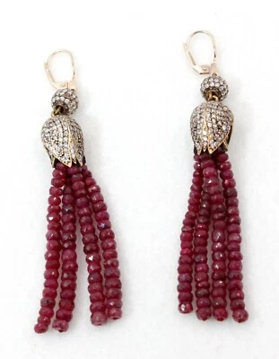 Pendientes colgantes de plata de ley .925 con piedra rubí pavé de 3 3/4" Foto 1 de 4