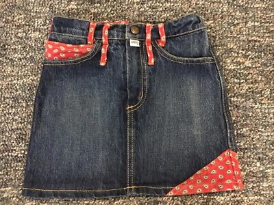 Vintage Guess Denim Red W/Paisley Fabric Trim Jean Skirt Girls Size 4Y  Rare EUC - Image 1 of 4